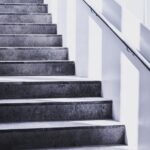 stairs grayscale photography