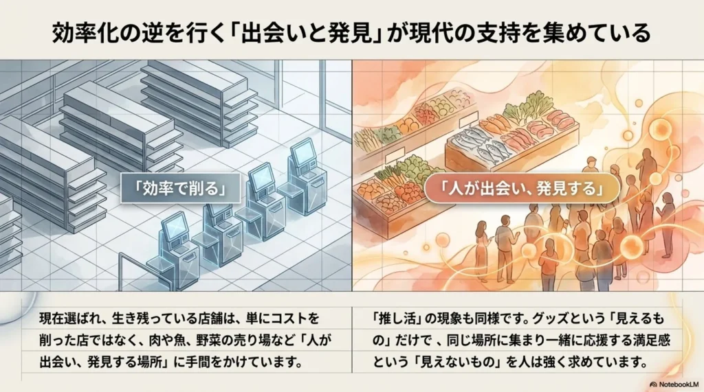 効率化で削る店と、人の出会いに手をかける店の対比