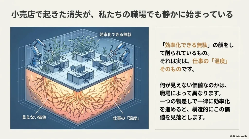 職場の温度が消えていく様子を示した図